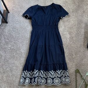 Cynthia Rowley Dark Blue Midi Dress with White Detailing